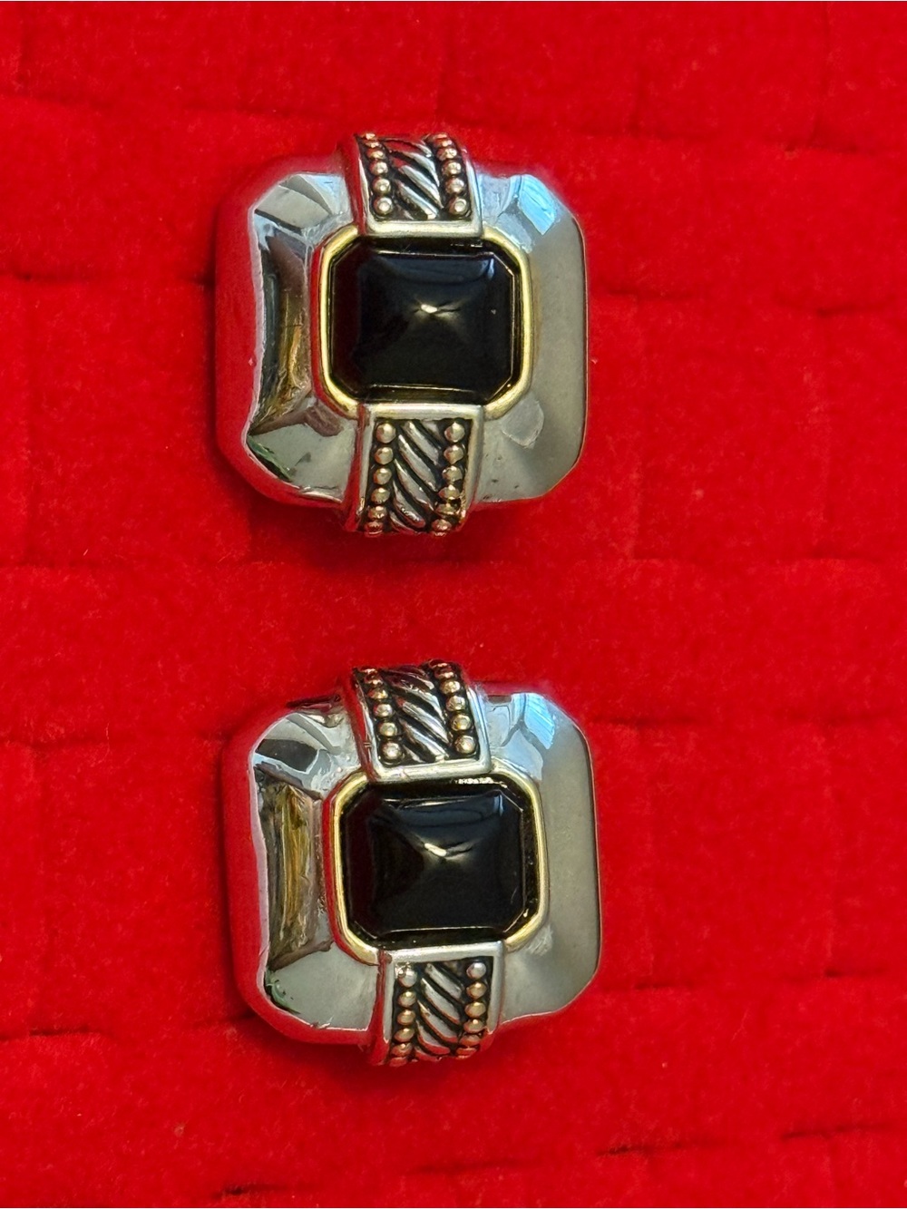Vintage TJ M USA Silvertone Black Cabochon Earrings